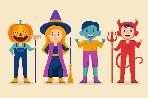 Ręcznie rysowane kolekcja kostiumów na halloween