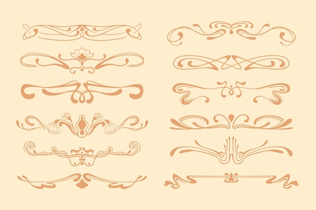 Plik wektorowy ręcznie rysowane kolekcja ornamentów w stylu secesyjnym
