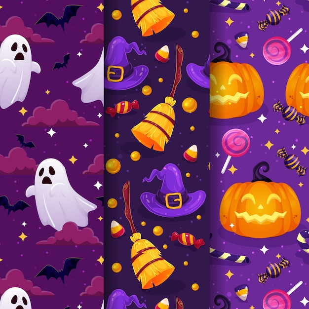 Ręcznie rysowane kolekcja płaskich wzorów halloween