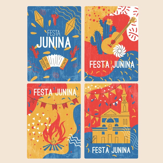 Ręcznie Rysowane Kolekcji Kart Festa Junina