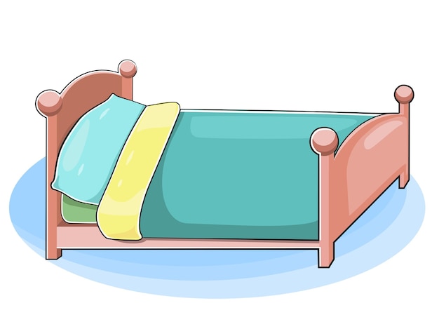 Ręcznie rysowane kolorowy kreskówka wektor ilustracja z dzieci łóżko clipart