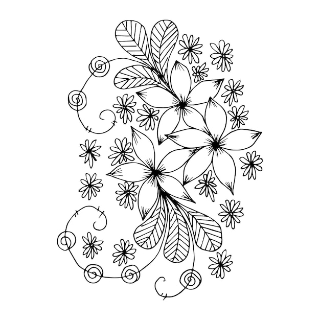 Ręcznie Rysowane Kompozycja Kwiatowa W Czarno-białym Kolorze Doodle Lub Styl Szkic Wektor