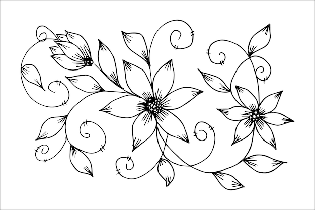 Ręcznie Rysowane Kompozycja Kwiatowa W Stylu Doodle Lub Szkicu