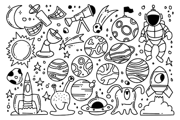 Ręcznie Rysowane Koncepcja Obiektu Kosmicznego Doodle Design