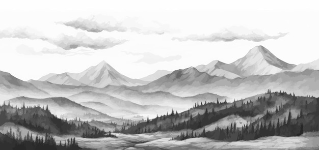 Ręcznie Rysowane Krajobraz Pasma Górskiego Panorama Z Ilustracji Wektorowych Panoramę Gór Skalistych