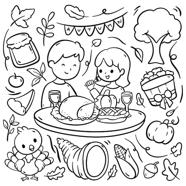 Plik wektorowy ręcznie rysowane kreskówka jesienna impreza w ogrodzie doodle
