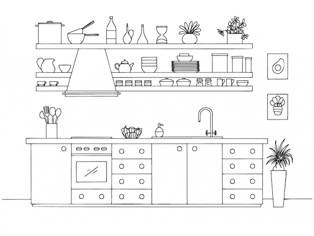Plik wektorowy ręcznie rysowane kuchnia. ilustracja w stylu szkicu