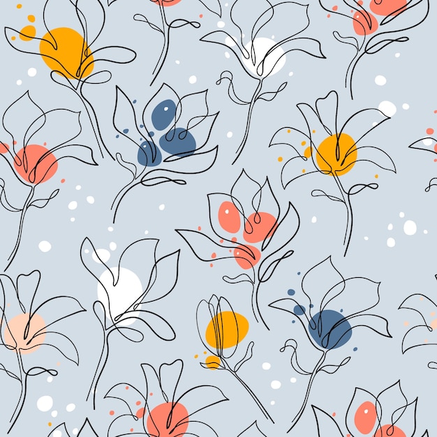 Ręcznie Rysowane Kwiat Magnolii, Wzór.