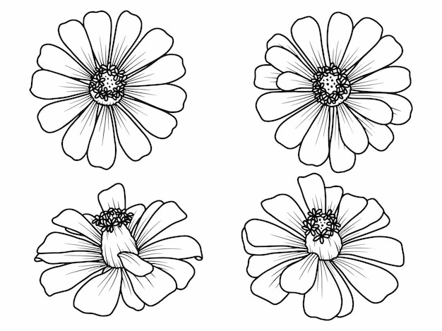 Ręcznie rysowane kwiat szkic linii sztuki ilustracja zestaw