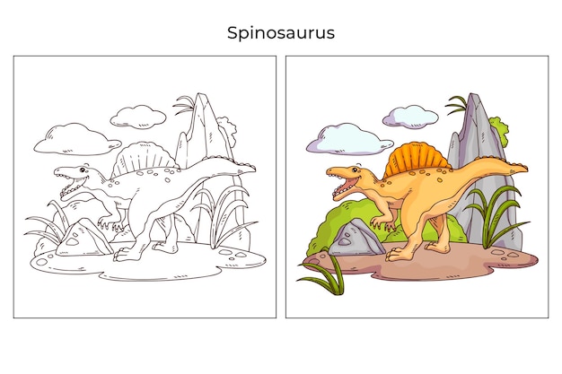 Plik wektorowy ręcznie rysowane ładny dinozaur do kolorowania strony spinozaur