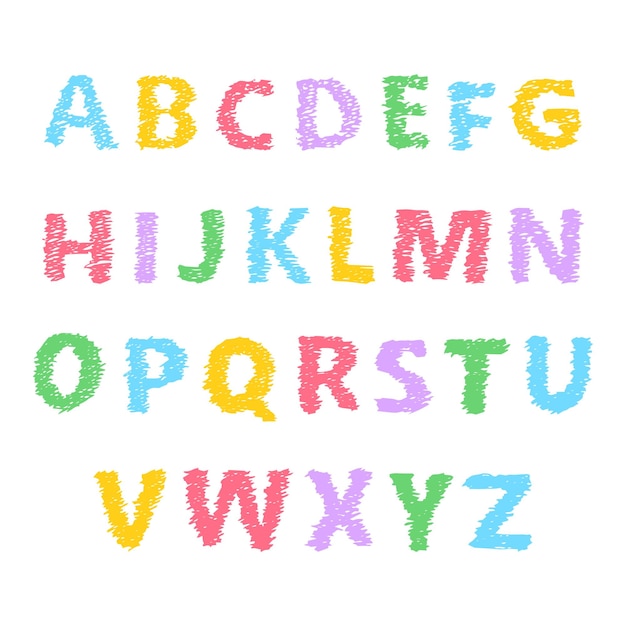 Ręcznie Rysowane Litery Alfabetu łacińskiego Wielkie Nowoczesne Czcionki I Krój Pisma Wielokolorowe Symbole Na Białym Tle Ilustracji Wektorowych