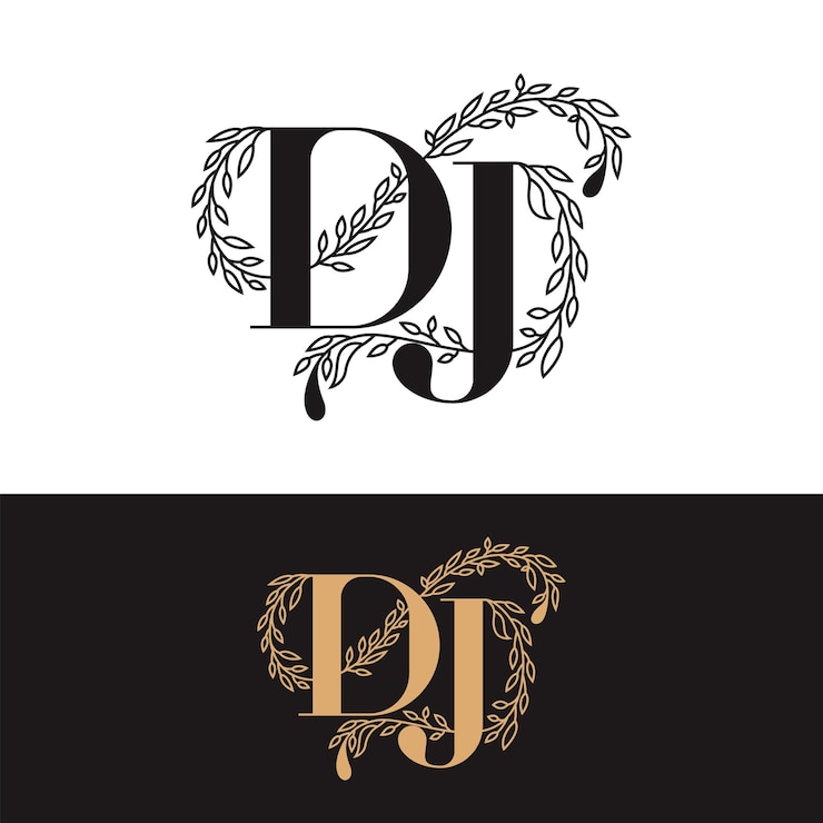 Wektor ręcznie rysowane logo dj z monogramem ślubnym