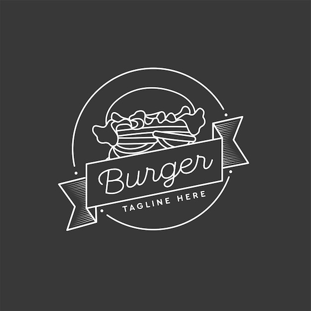 Ręcznie Rysowane Logo Godło Retro Burger Grill Na Czarnej Tablicy