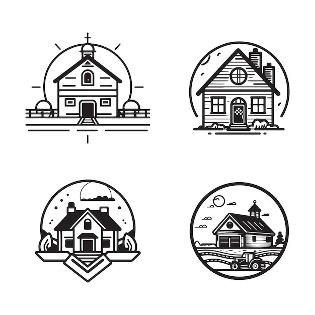Plik wektorowy ręcznie rysowane logo vintage farm house w stylu sztuki płaskiej linii