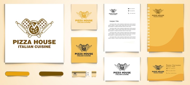 Ręcznie Rysowane Logo Vintage Pizza House I Projekt Szablonu Marki Biznesowej