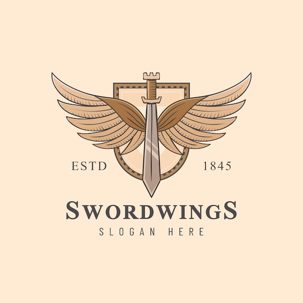Ręcznie rysowane miecz ze skrzydłami szablon logo