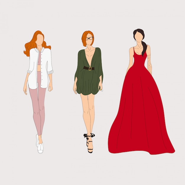 Ręcznie rysowane modelki. Naszkicować. Ilustracji wektorowych.