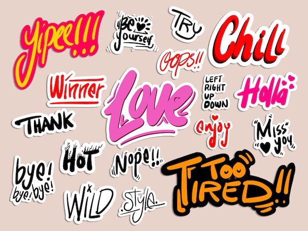 Plik wektorowy ręcznie rysowane naklejki motywacyjne kobiece cytaty i slogany