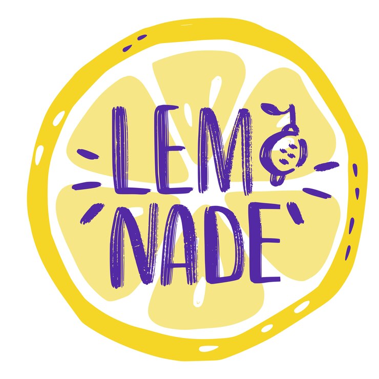 Ręcznie rysowane napisy o lemoniadie z plasterkiem cytryny. naklejka