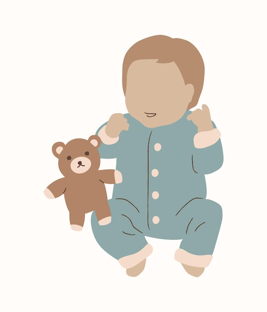 Plik wektorowy ręcznie rysowane niemowlę dziecko i ilustracja misia