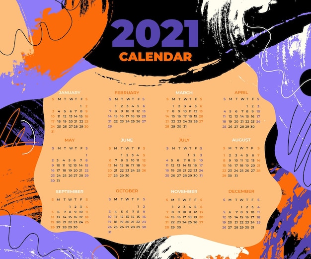 Ręcznie Rysowane Nowy Rok Kalendarzowy 2021