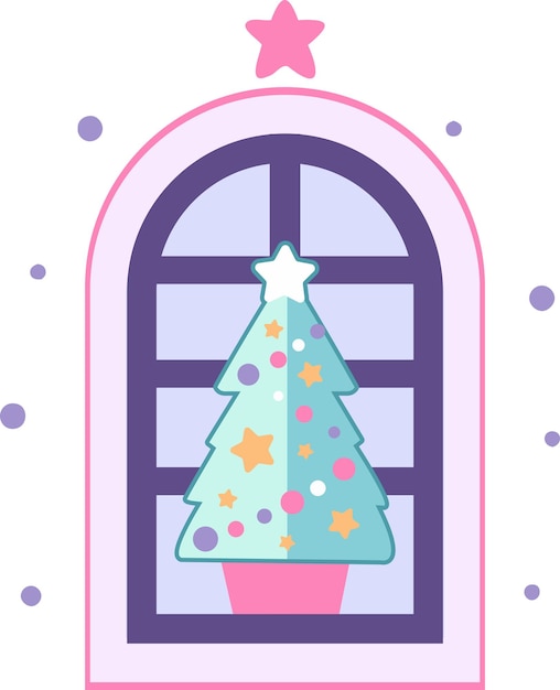 Ręcznie rysowane okno świąteczne w płaski