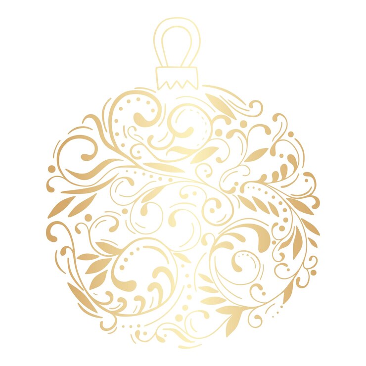 Wektor ręcznie rysowane ozdobny złoty boże narodzenie piłka szczęśliwego nowego roku kwiatowy ozdobny element na ferie zimowe wektor doodle szkic ilustracja na białym tle