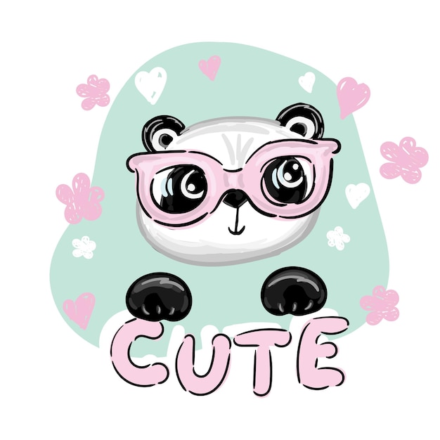 Ręcznie rysowane panda w okularach ładny miś panda ilustracji wektorowych dla dzieci projekt nadruku dzieci tshirt ubrania dla dzieci