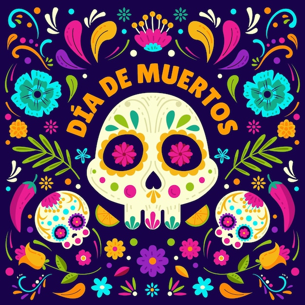 Ręcznie rysowane płaska ilustracja dia de muertos