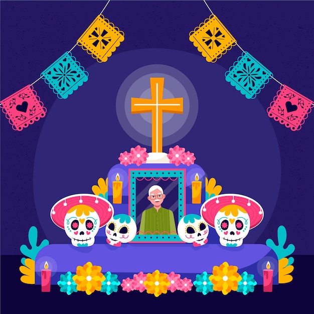 Ręcznie Rysowane Płaska Ilustracja Dia De Muertos