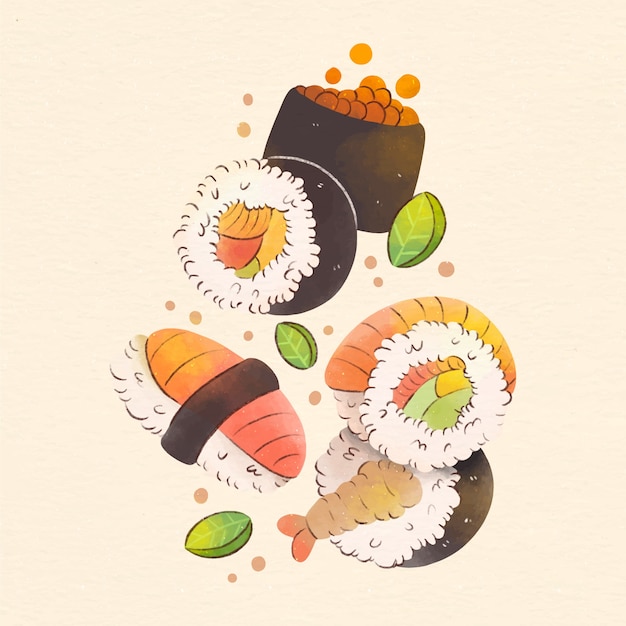 Plik wektorowy ręcznie rysowane płaska ilustracja jedzenie w japonii