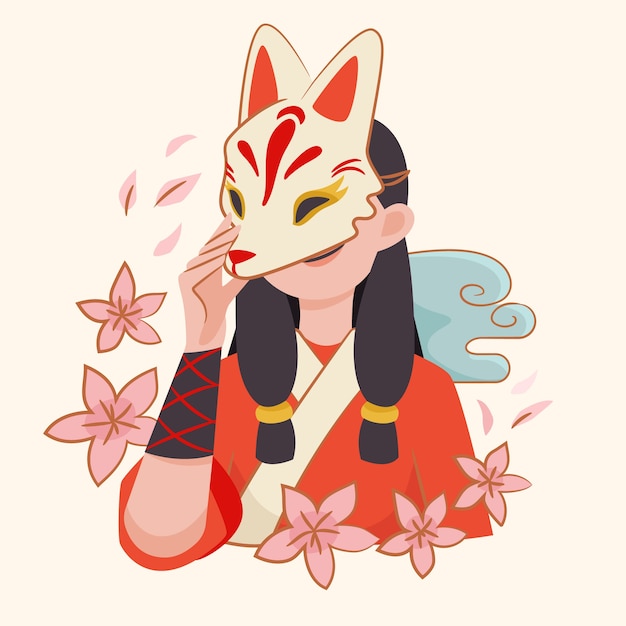 Ręcznie rysowane płaska ilustracja kitsune