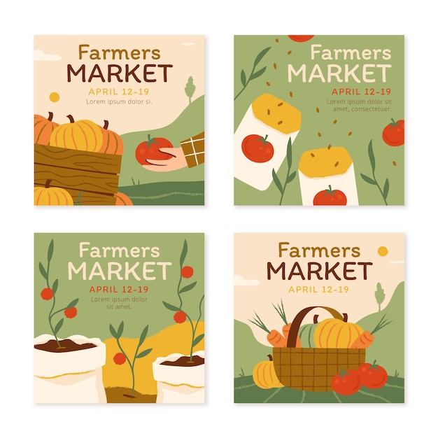 Ręcznie Rysowane Płaska Kolekcja Rolników Na Rynku Instagram Post Collection