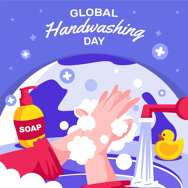 Ręcznie Rysowane Płaski Globalny Dzień Mycia Rąk Ilustracja
