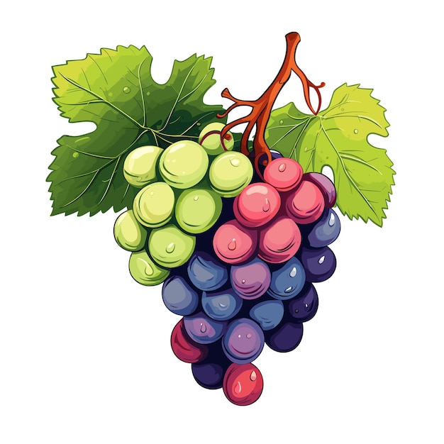 Ręcznie Rysowane Płaski Kolor Winogron Ilustracja Owoców
