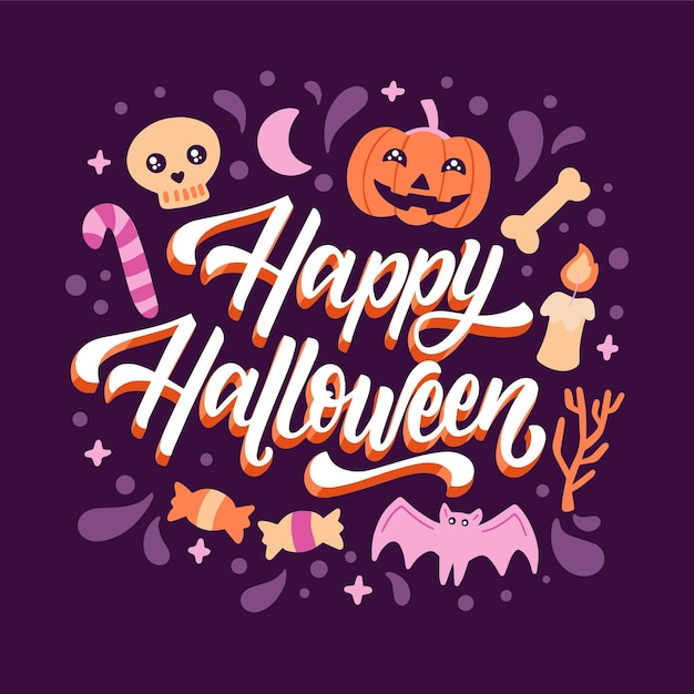 Ręcznie rysowane płaski napis halloween