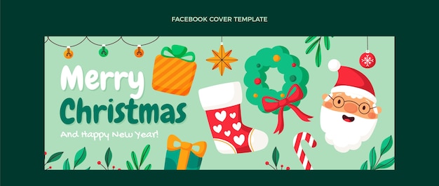 Plik wektorowy ręcznie rysowane płaski świąteczny szablon okładki mediów społecznościowych