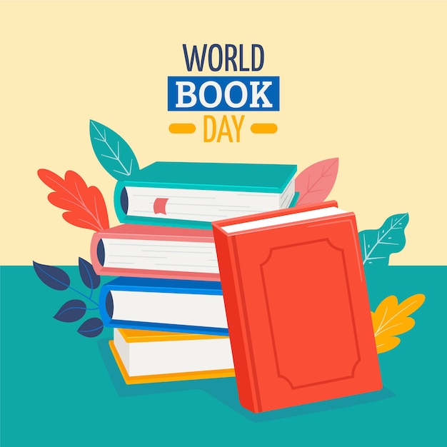 Plik wektorowy ręcznie rysowane płaski światowy dzień książki pozioma ilustracja