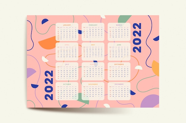 Plik wektorowy ręcznie rysowane płaski szablon kalendarza 2022