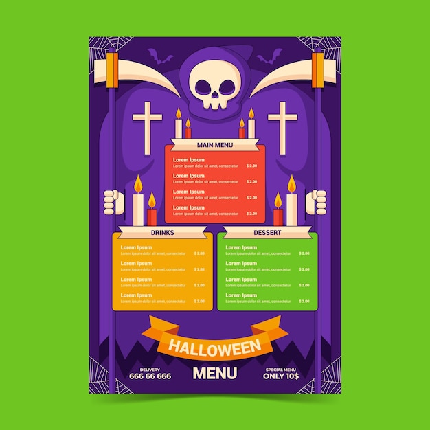 Plik wektorowy ręcznie rysowane płaski szablon menu halloween