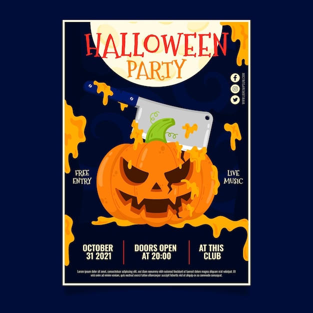 Plik wektorowy ręcznie rysowane płaski szablon plakatu pionowego halloween party