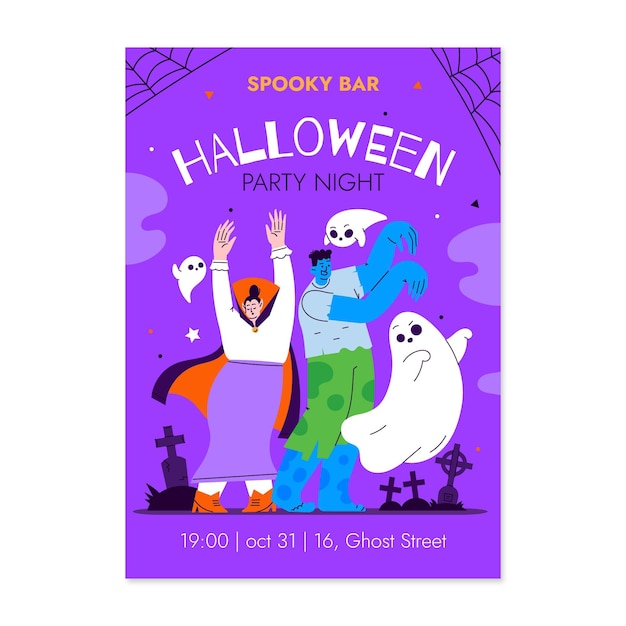 Plik wektorowy ręcznie rysowane płaski szablon plakatu pionowego halloween party