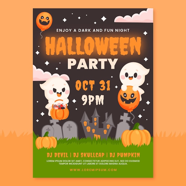 Ręcznie Rysowane Płaski Szablon Plakatu Pionowego Halloween Party