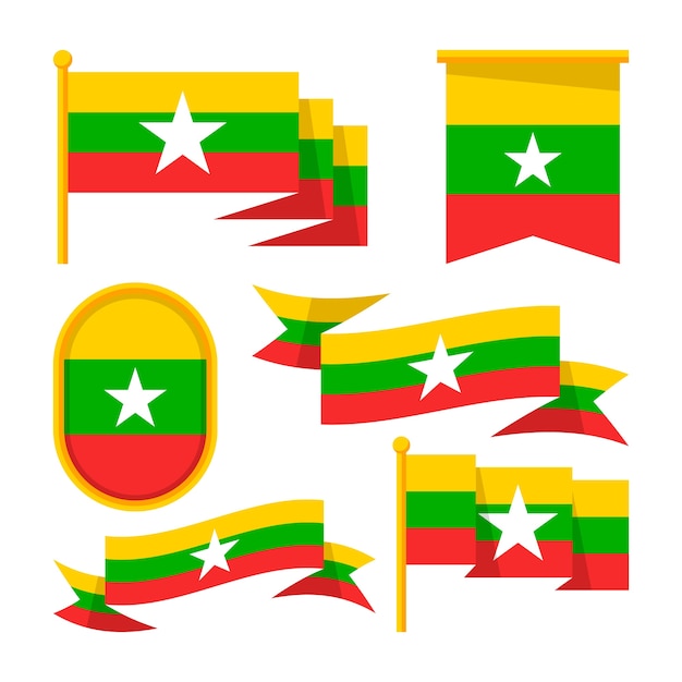 Plik wektorowy ręcznie rysowane płaskie emblematy narodowe birmy