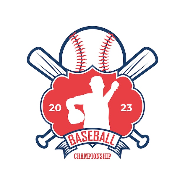 Ręcznie rysowane płaskie logo baseballu