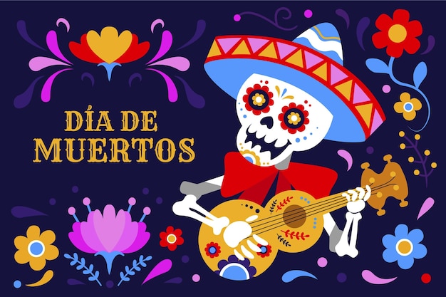 Ręcznie rysowane płaskie tło dia de muertos