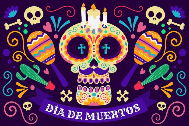 Ręcznie rysowane płaskie tło dia de muertos