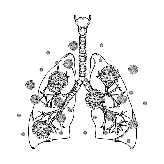 Plik wektorowy ręcznie rysowane płuca ilustracji z koronawirusem covid19