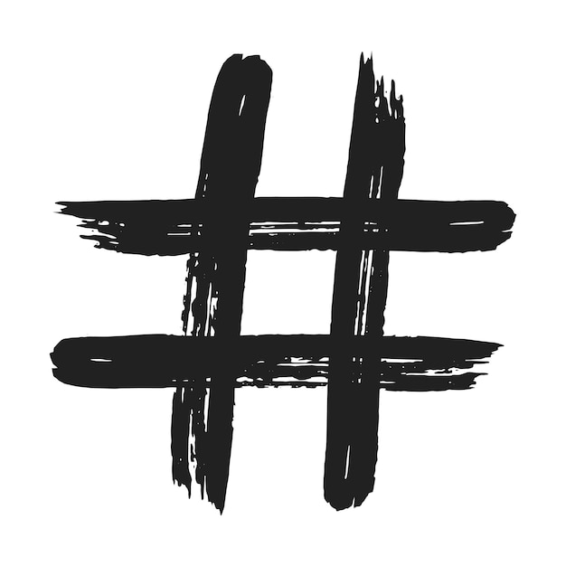 Ręcznie rysowane pociągnięcie pędzlem brudna sztuka hashtag symbol ikona znak izolowany na białym tle