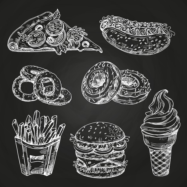 Ręcznie Rysowane Popularne Fast Foody W Stylu Tablica